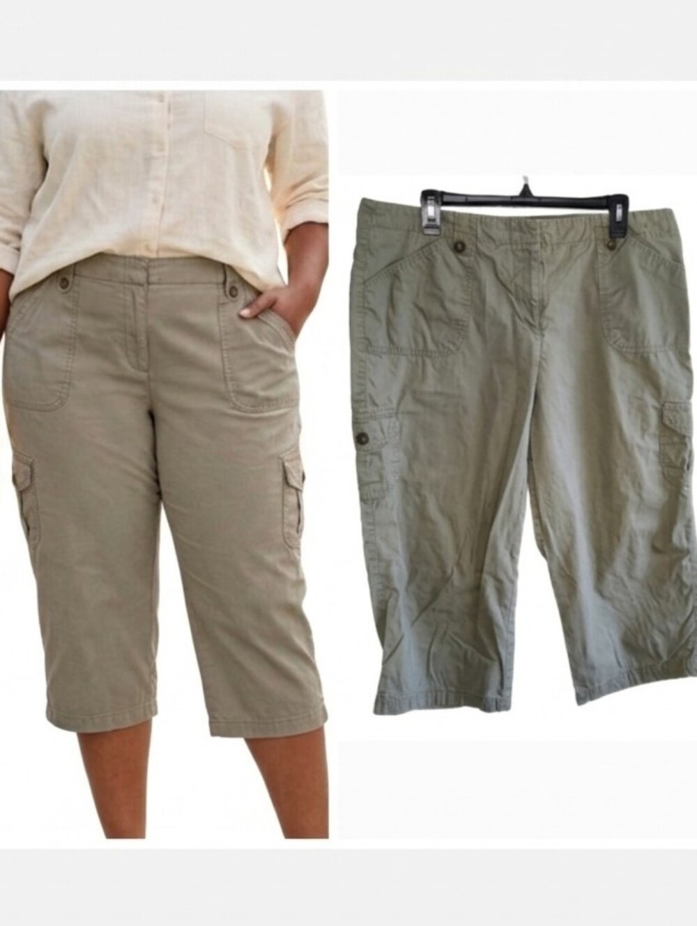 Chaus women's plus size khaki green capri pants plus size 16